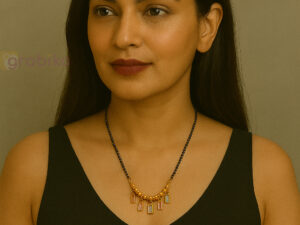 Gold Plated Mangalsutra with Double Black Beads and Pastel Stone Drops for Women