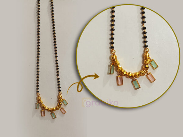 Gold Plated Mangalsutra with Double Black Beads and Pastel Stone Drops for Women