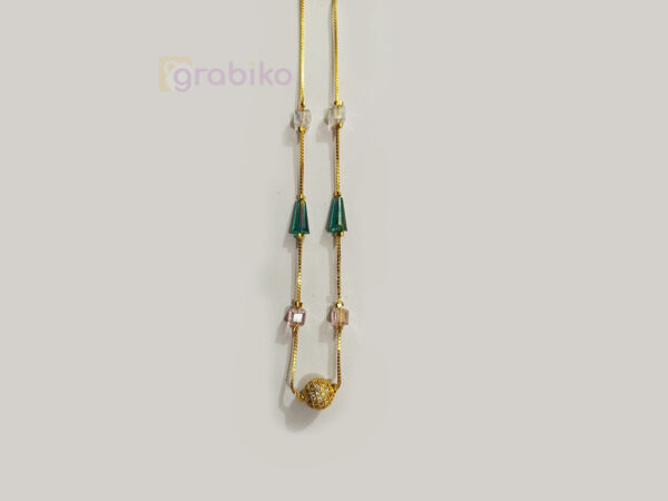 Elegant gold-plated mangalsutra with green cone beads and crystal stones