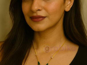 Elegant gold-plated mangalsutra with green cone beads and crystal stones