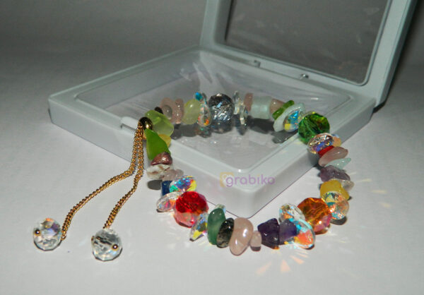 Multicolored gemstone bead bracelet with adjustable gold chain – stylish handcrafted fashion jewelry for women by Grabiko.