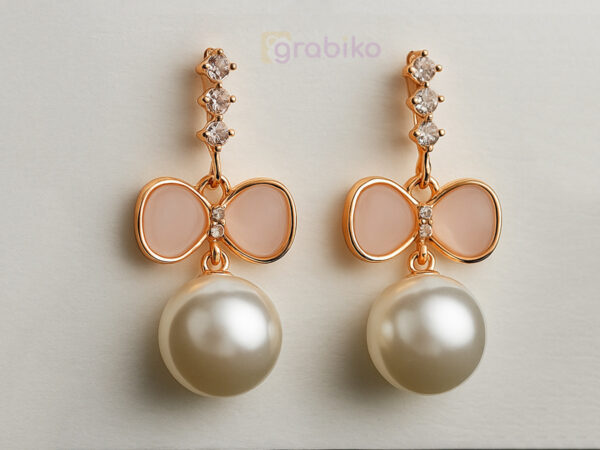 elegant pearl drop bow earrings with american diamonds