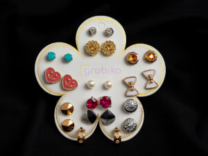 12 Pairs Stud Earrings Combo Set for Women – Hearts, Pearls, Crystals, Bows & Trendy Studs