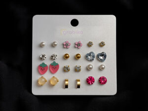 12 Pair Fashion Stud Earrings Combo Set for Women and Girls – Pearls, Crystals, Hearts & Trendy Designs
