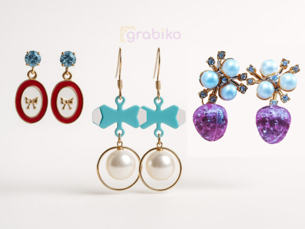 Trendy 3-pair earring combo for women with bow studs, pearl hoops, and crystal pink drop earrings.