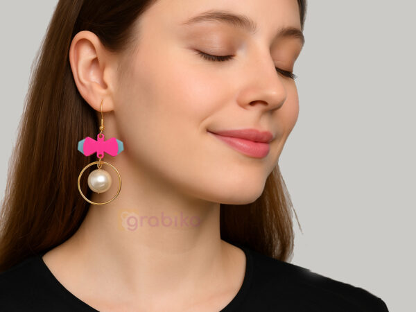 Combo set of 3 stylish earrings for women – pearl studs, evil eye danglers, and bow hoop pearls