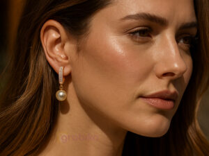 rose gold hoop earrings with pearl drop