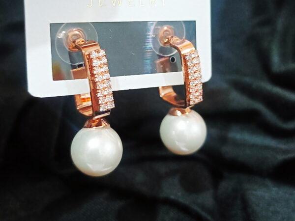 rose gold hoop earrings with pearl drop