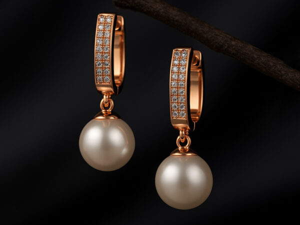 rose gold hoop earrings with pearl drop