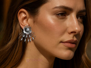 Stainless Steel American Diamond Floral Earring