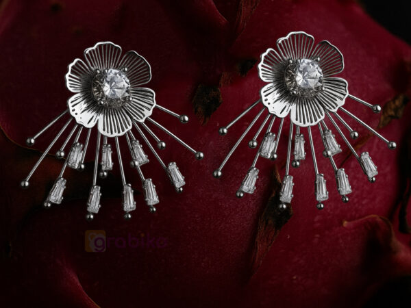 Stainless Steel American Diamond Floral Earring