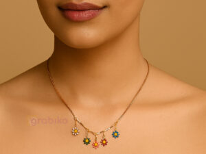 Colorful Daisy Charm Necklace on Gold-Tone Chain – Women’s Fashion Jewelry