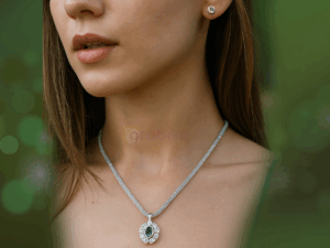 Silver necklace set with 5 interchangeable stones and earrings