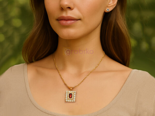 Gold plated necklace with 5 interchangeable stones and stud earrings